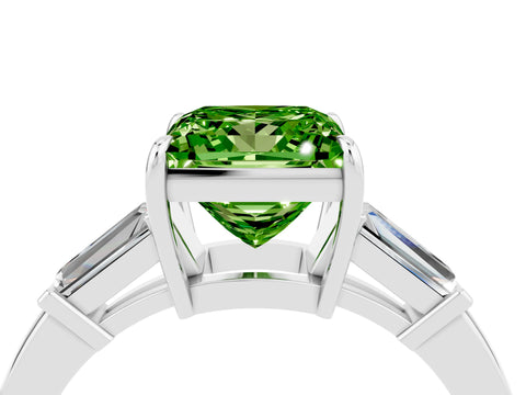 White gold Princess Cut Cut Diamond Ring with Tapered Baguette Side Stones in Four-Prong Setting_4