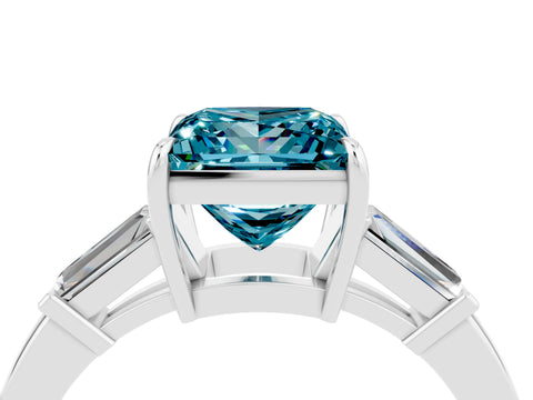 White gold Princess Cut Cut Diamond Ring with Tapered Baguette Side Stones in Four-Prong Setting_4