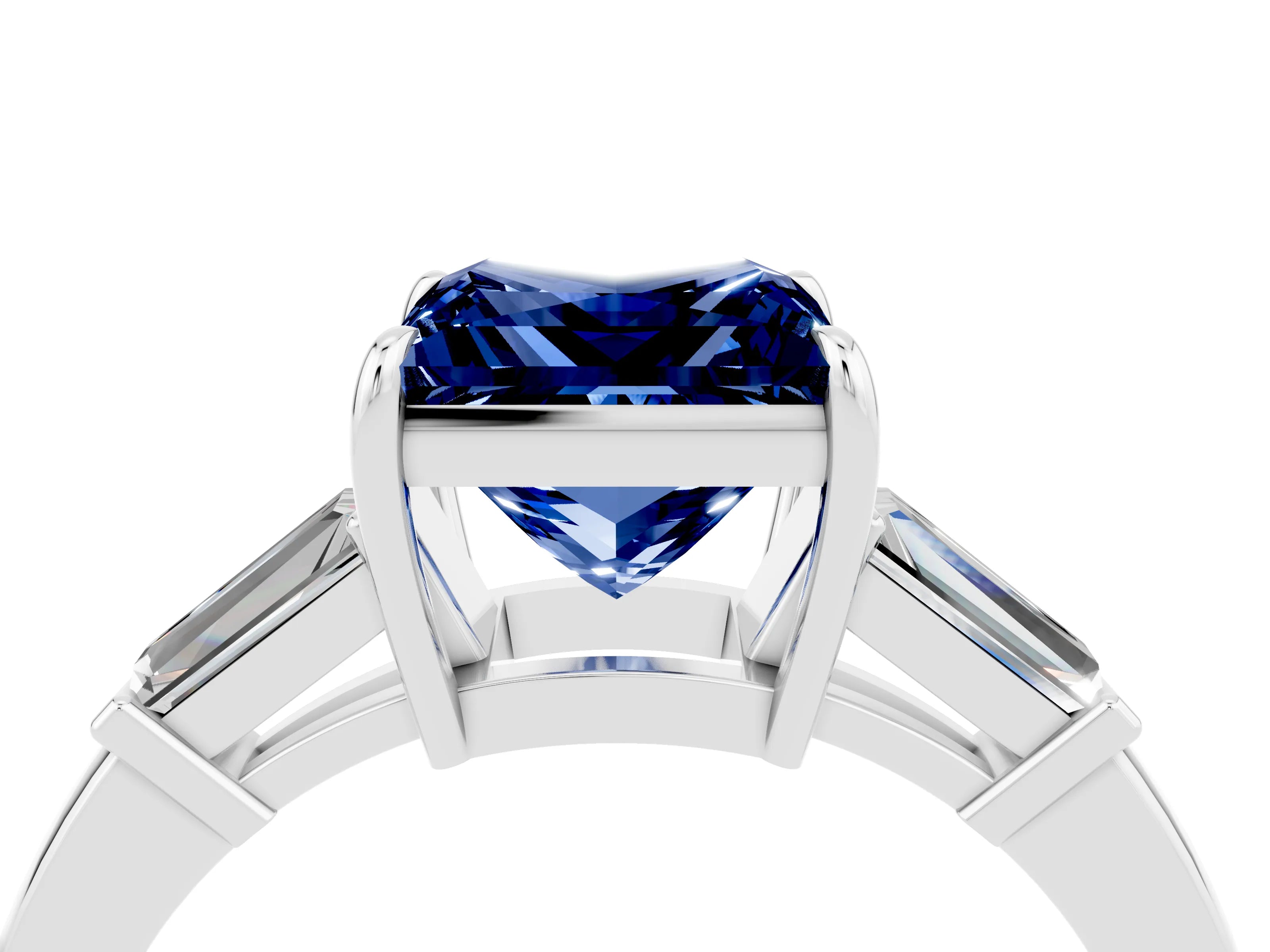 White gold Princess Cut Cut Diamond Ring with Tapered Baguette Side Stones in Four-Prong Setting_4
