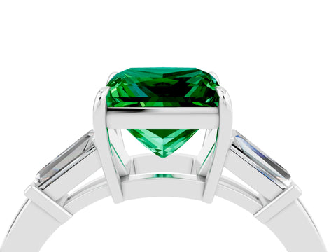 White gold Princess Cut Cut Diamond Ring with Tapered Baguette Side Stones in Four-Prong Setting_4