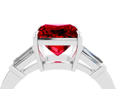 White gold Princess Cut Cut Diamond Ring with Tapered Baguette Side Stones in Four-Prong Setting_4