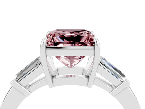 White gold Princess Cut Cut Diamond Ring with Tapered Baguette Side Stones in Four-Prong Setting_4