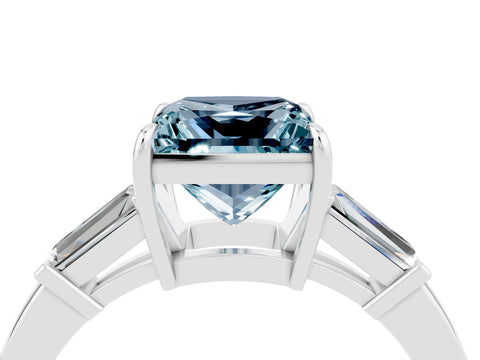 White gold Princess Cut Cut Diamond Ring with Tapered Baguette Side Stones in Four-Prong Setting_4