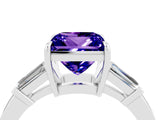 White gold Princess Cut Cut Diamond Ring with Tapered Baguette Side Stones in Four-Prong Setting_4
