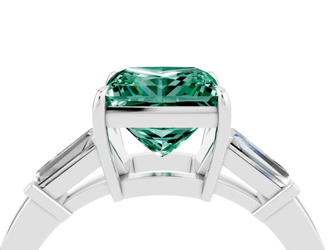 White gold Princess Cut Cut Diamond Ring with Tapered Baguette Side Stones in Four-Prong Setting_4