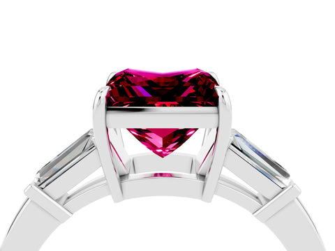 White gold Princess Cut Cut Diamond Ring with Tapered Baguette Side Stones in Four-Prong Setting_4