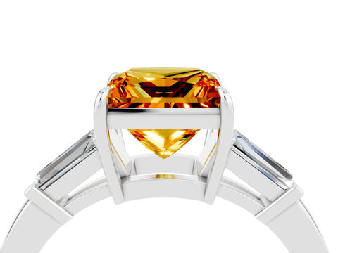 White gold Princess Cut Cut Diamond Ring with Tapered Baguette Side Stones in Four-Prong Setting_4