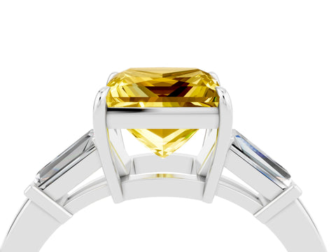 White gold Princess Cut Cut Diamond Ring with Tapered Baguette Side Stones in Four-Prong Setting_4