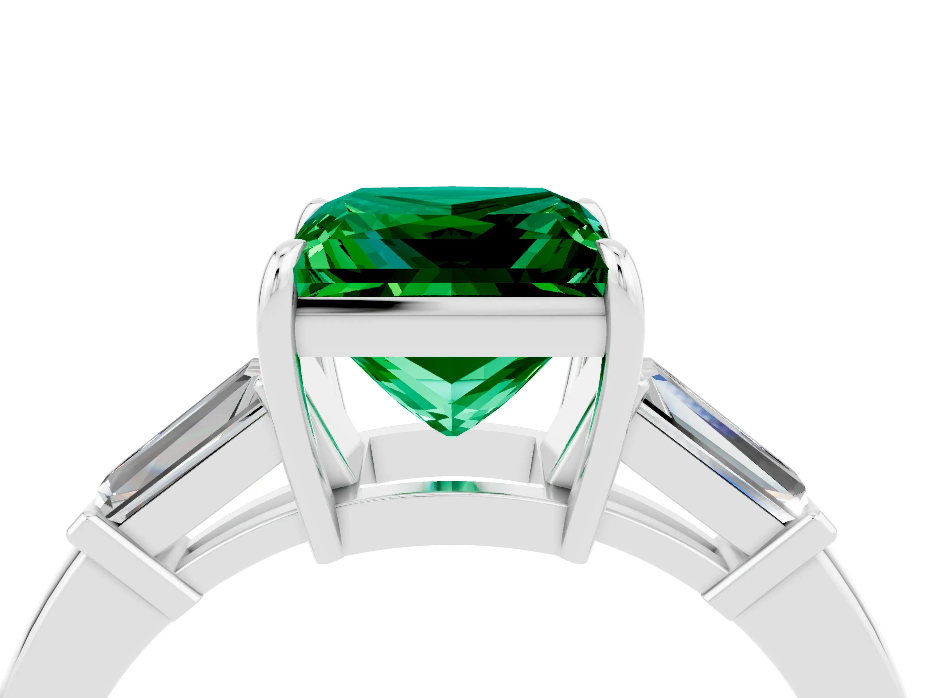 White gold Princess Cut Cut Diamond Ring with Tapered Baguette Side Stones in Four-Prong Setting_4