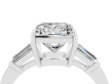 White gold Princess Cut Cut Diamond Ring with Tapered Baguette Side Stones in Four-Prong Setting_4