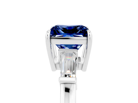 White gold Princess Cut Cut Diamond Ring with Tapered Baguette Side Stones in Four-Prong Setting_5