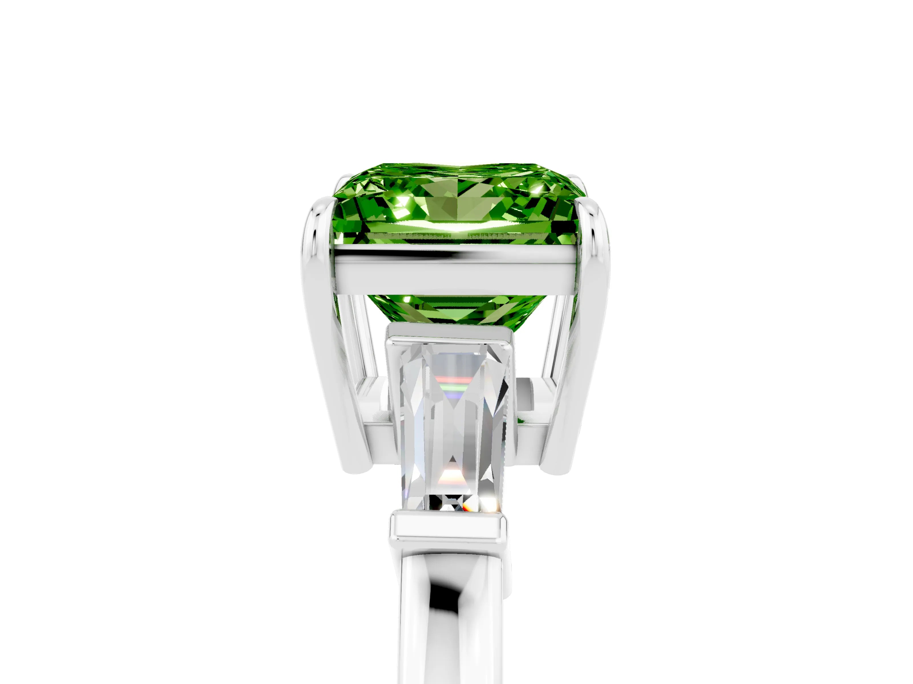 White gold Princess Cut Cut Diamond Ring with Tapered Baguette Side Stones in Four-Prong Setting_5