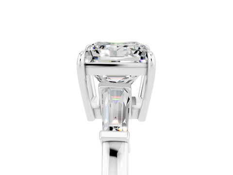 White gold Princess Cut Cut Diamond Ring with Tapered Baguette Side Stones in Four-Prong Setting_5