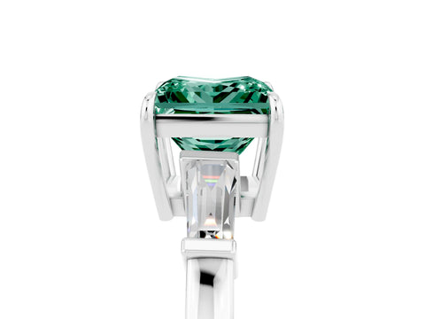 White gold Princess Cut Cut Diamond Ring with Tapered Baguette Side Stones in Four-Prong Setting_5