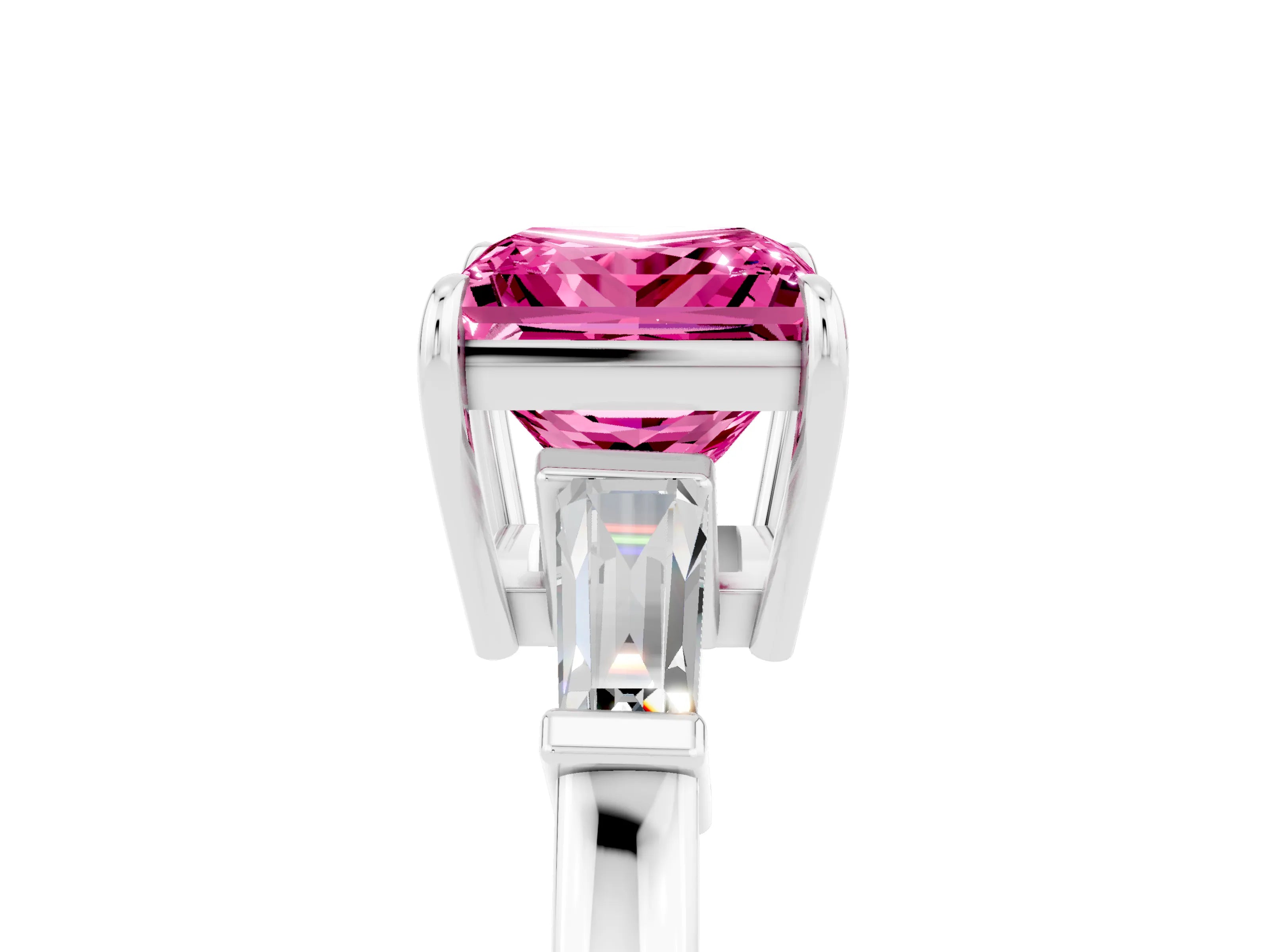 White gold Princess Cut Cut Diamond Ring with Tapered Baguette Side Stones in Four-Prong Setting_5
