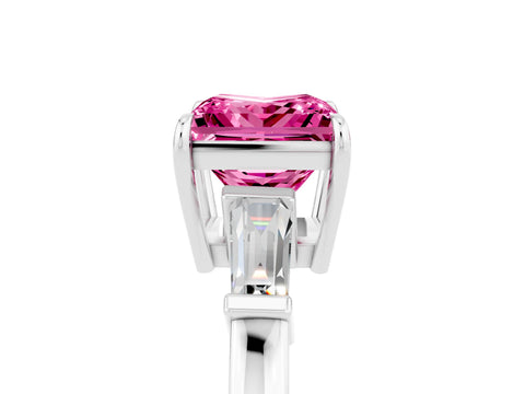 White gold Princess Cut Cut Diamond Ring with Tapered Baguette Side Stones in Four-Prong Setting_5
