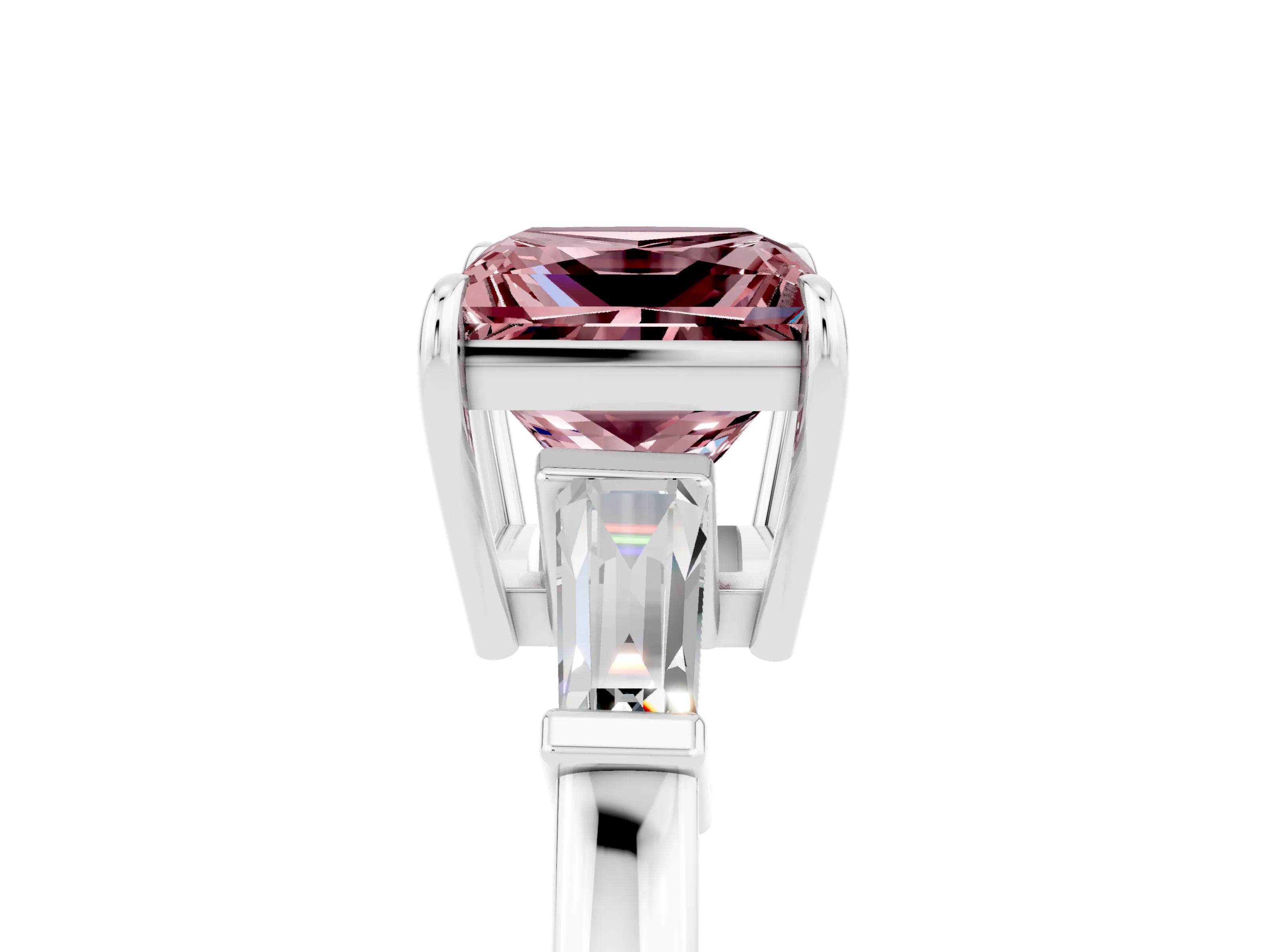 White gold Princess Cut Cut Diamond Ring with Tapered Baguette Side Stones in Four-Prong Setting_5