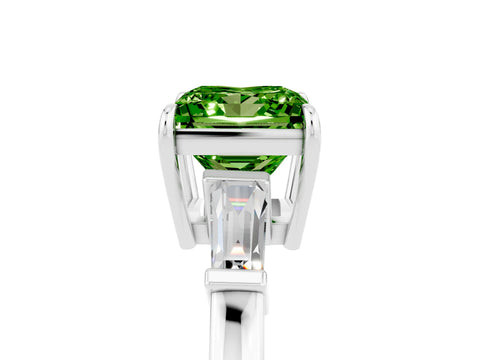 White gold Princess Cut Cut Diamond Ring with Tapered Baguette Side Stones in Four-Prong Setting_5