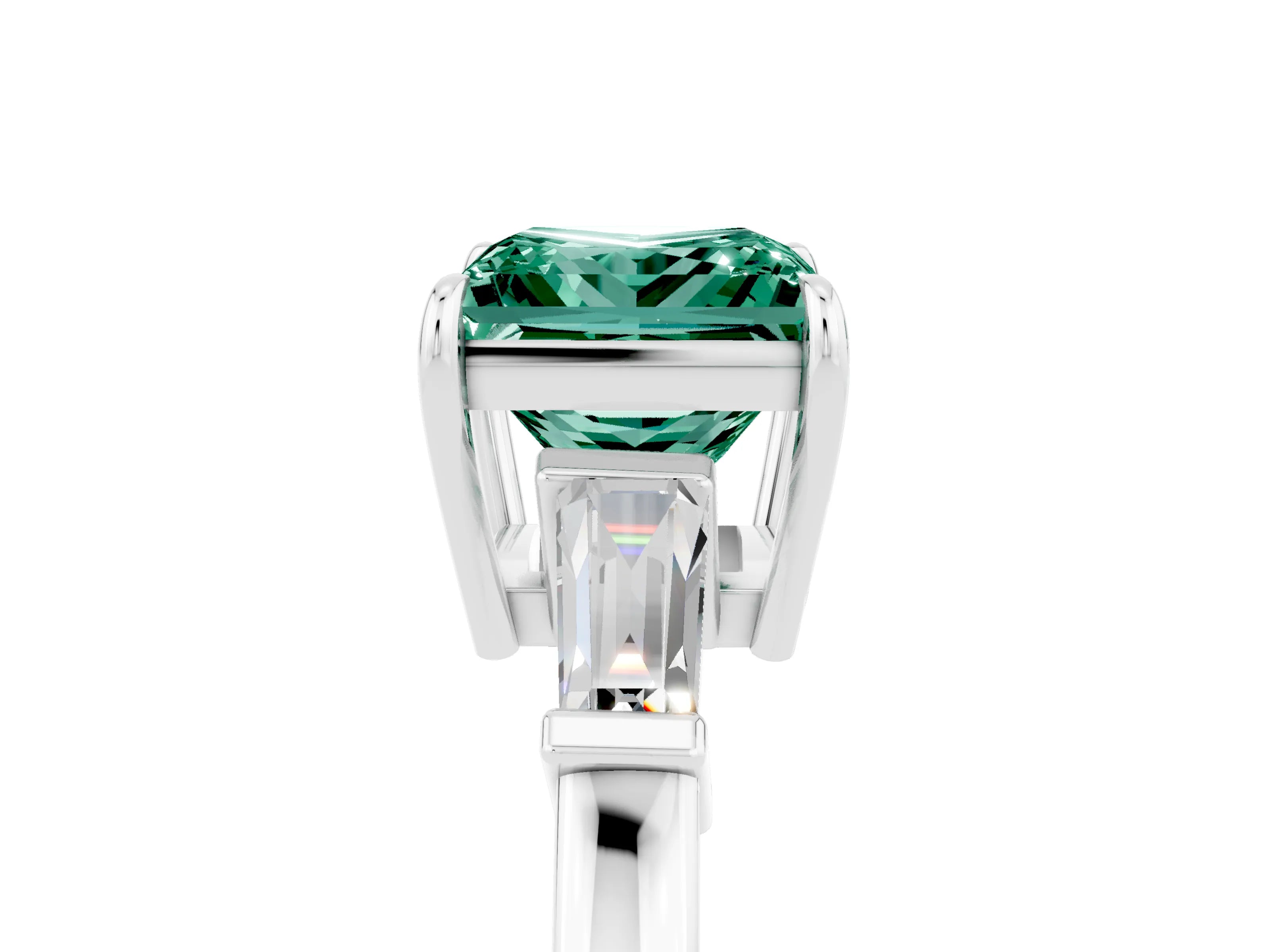 White gold Princess Cut Cut Diamond Ring with Tapered Baguette Side Stones in Four-Prong Setting_5