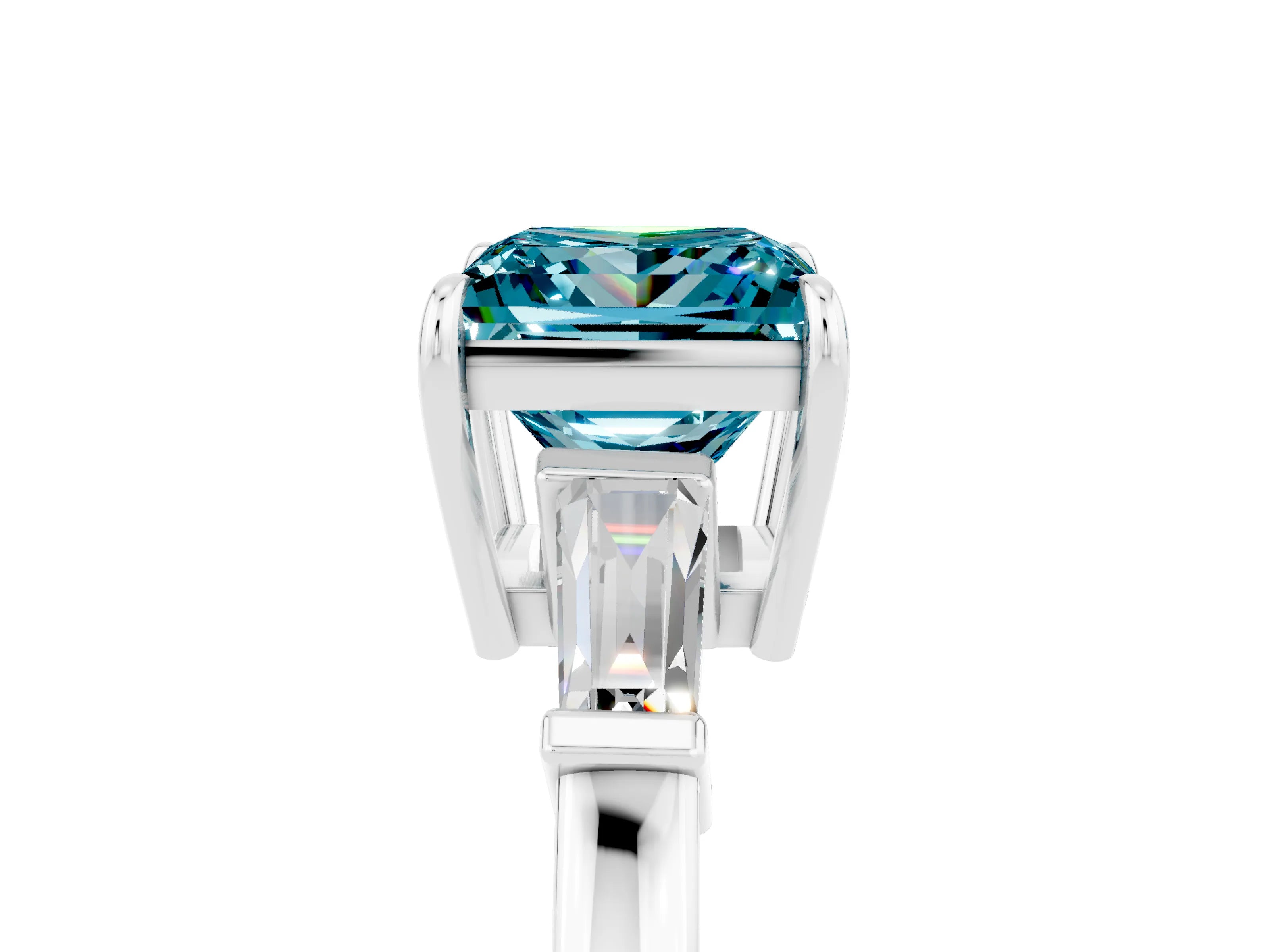 White gold Princess Cut Cut Diamond Ring with Tapered Baguette Side Stones in Four-Prong Setting_5
