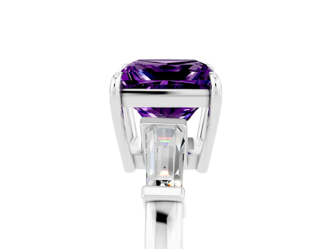 White gold Princess Cut Cut Diamond Ring with Tapered Baguette Side Stones in Four-Prong Setting_5
