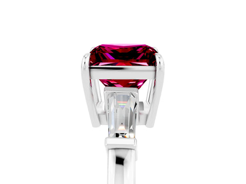 White gold Princess Cut Cut Diamond Ring with Tapered Baguette Side Stones in Four-Prong Setting_5
