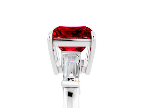 White gold Princess Cut Cut Diamond Ring with Tapered Baguette Side Stones in Four-Prong Setting_5