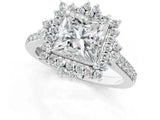 White gold Princess Cut Cut Diamond Sunburst Halo Engagement Ring with Pavé Band_82