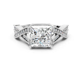 White gold Princess Cut Cut Diamond Twisted Band with Milgrain Pave Setting and Four-Prong Setting_18