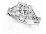 White gold Princess Cut Cut Diamond Twisted Band with Milgrain Pave Setting and Four-Prong Setting_19