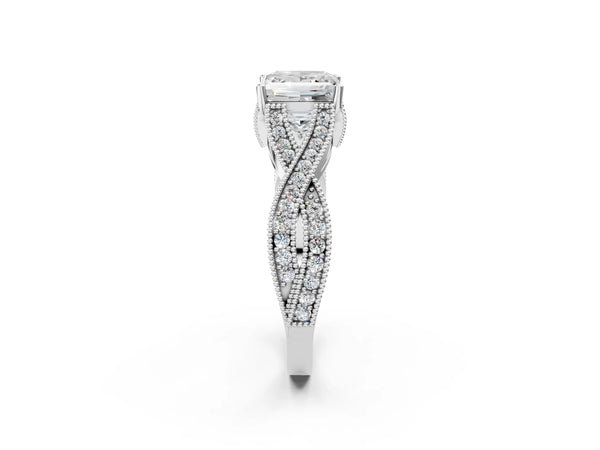 White gold Princess Cut Cut Diamond Twisted Band with Milgrain Pave Setting and Four-Prong Setting