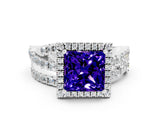 White gold Princess Cut Cut Halo Split Shank Prong Setting Ring_12