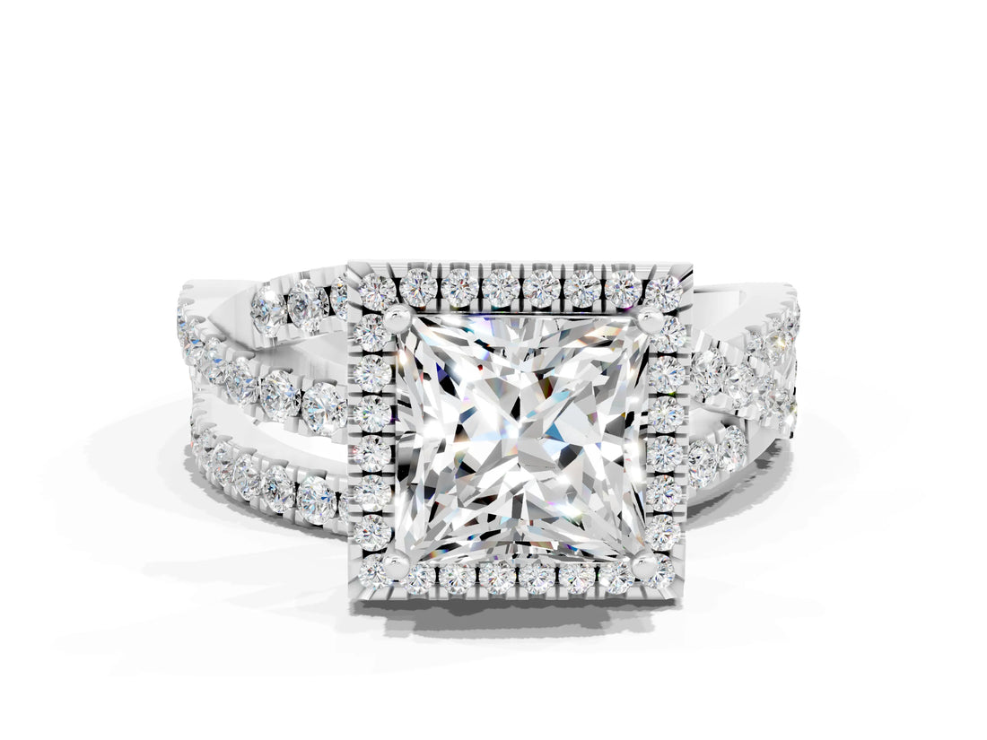 White gold Princess Cut Cut Halo Split Shank Prong Setting Ring_12