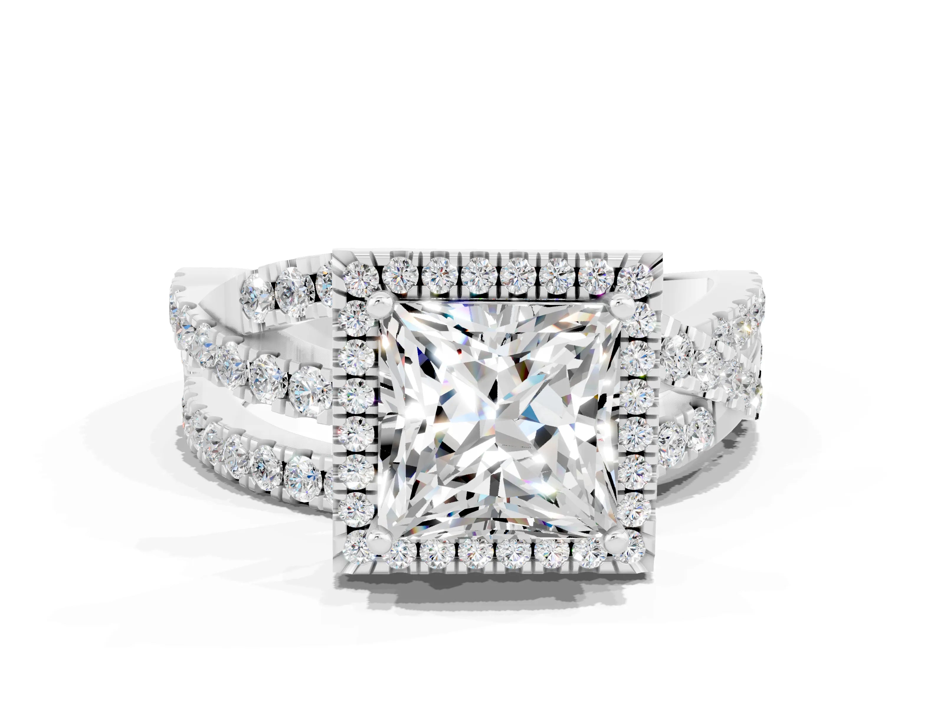 White gold Princess Cut Cut Halo Split Shank Prong Setting Ring_12
