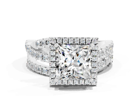 White gold Princess Cut Cut Halo Split Shank Prong Setting Ring_12