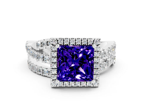White gold Princess Cut Cut Halo Split Shank Prong Setting Ring_12