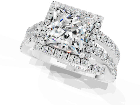 White gold Princess Cut Cut Halo Split Shank Prong Setting Ring_13