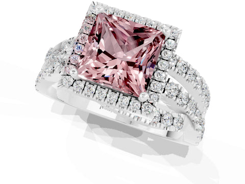 White gold Princess Cut Cut Halo Split Shank Prong Setting Ring_13