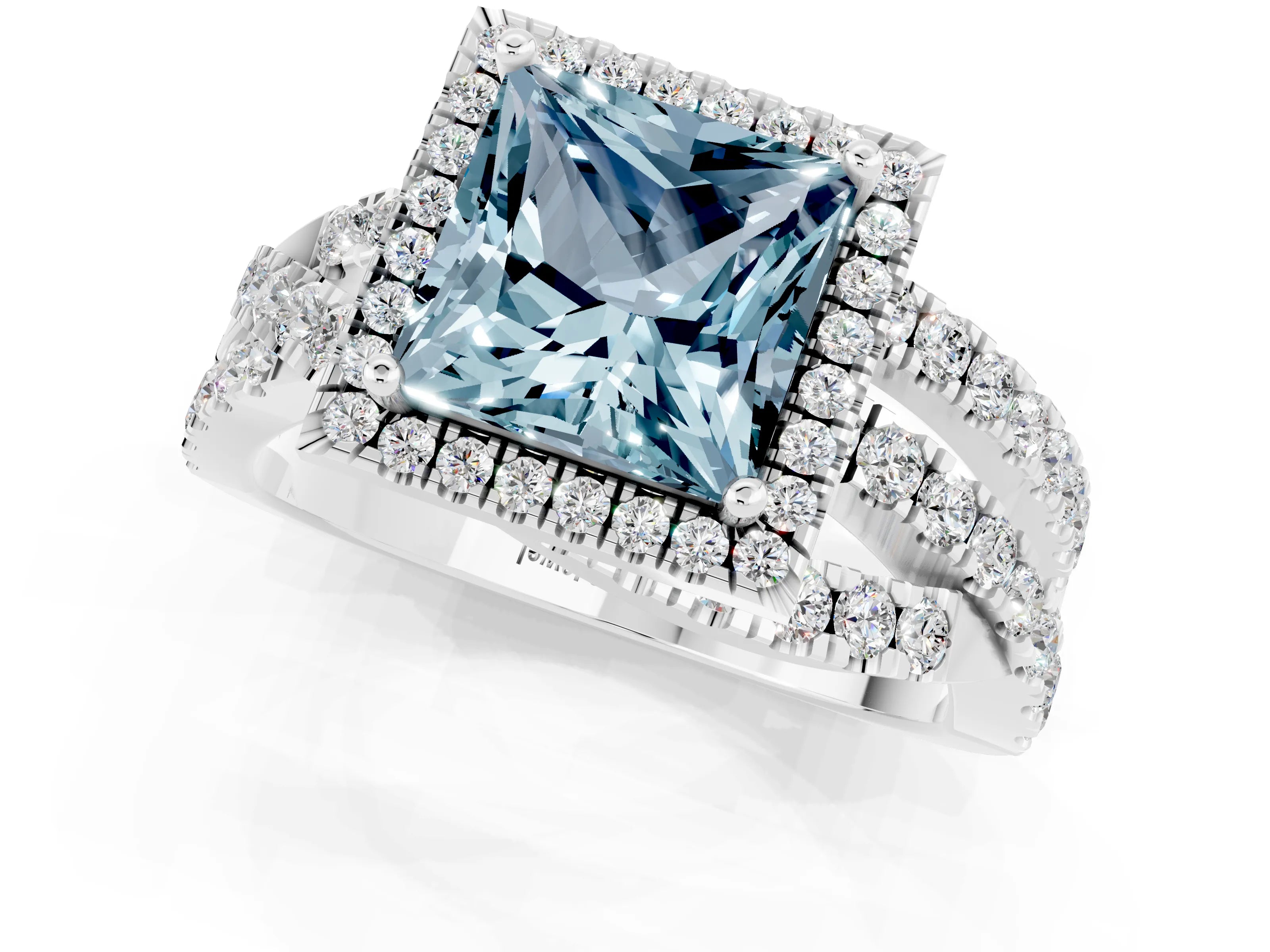 White gold Princess Cut Cut Halo Split Shank Prong Setting Ring_13