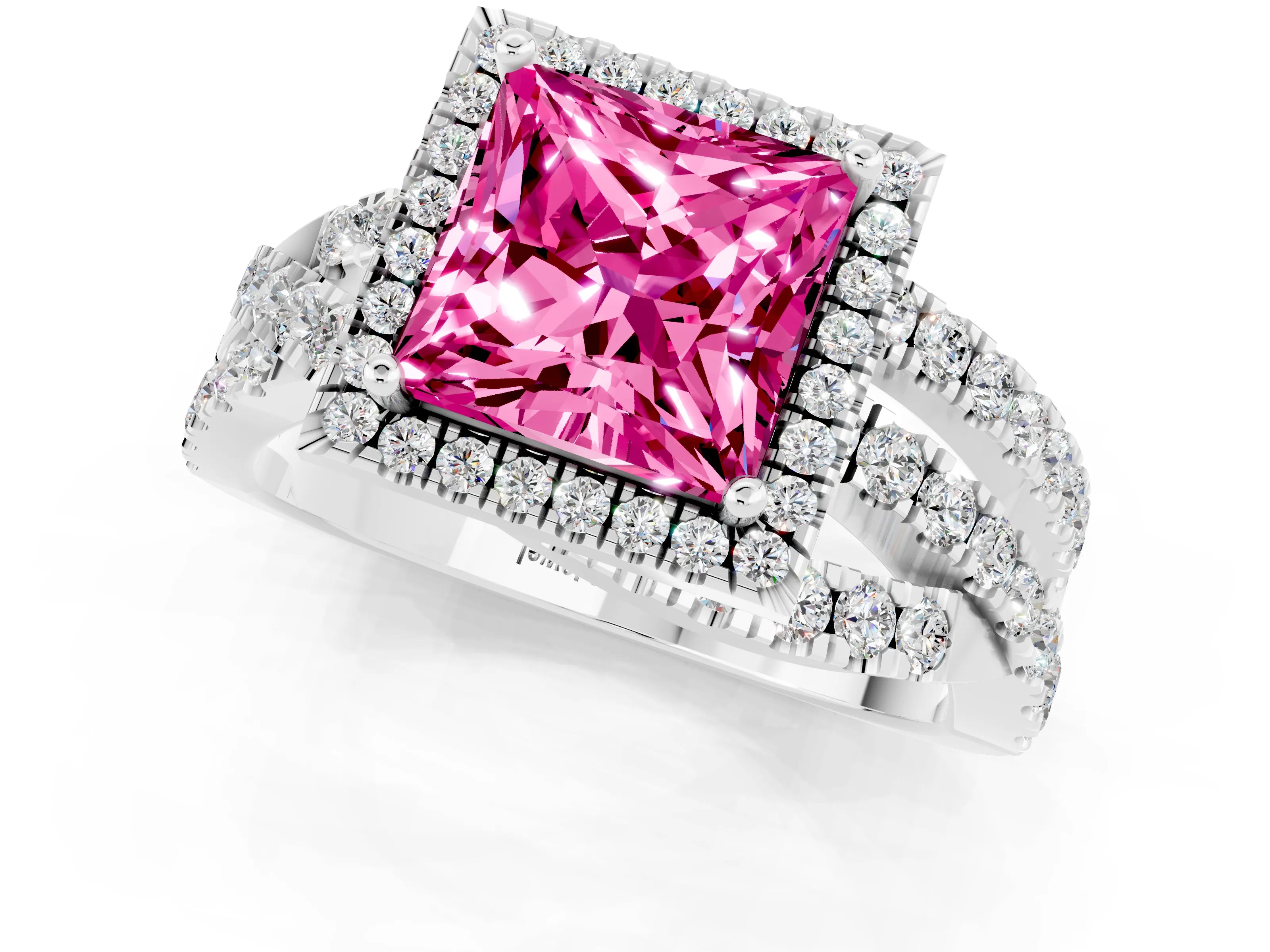 White gold Princess Cut Cut Halo Split Shank Prong Setting Ring_13
