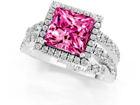 White gold Princess Cut Cut Halo Split Shank Prong Setting Ring_13