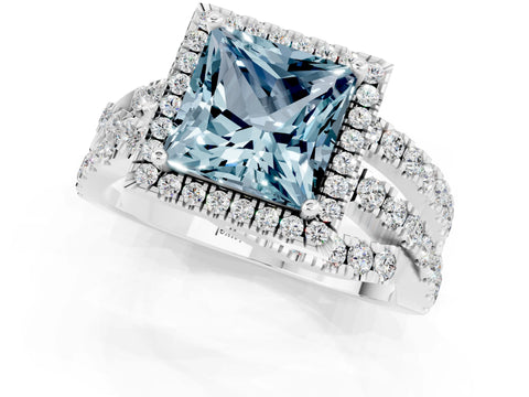 White gold Princess Cut Cut Halo Split Shank Prong Setting Ring_13