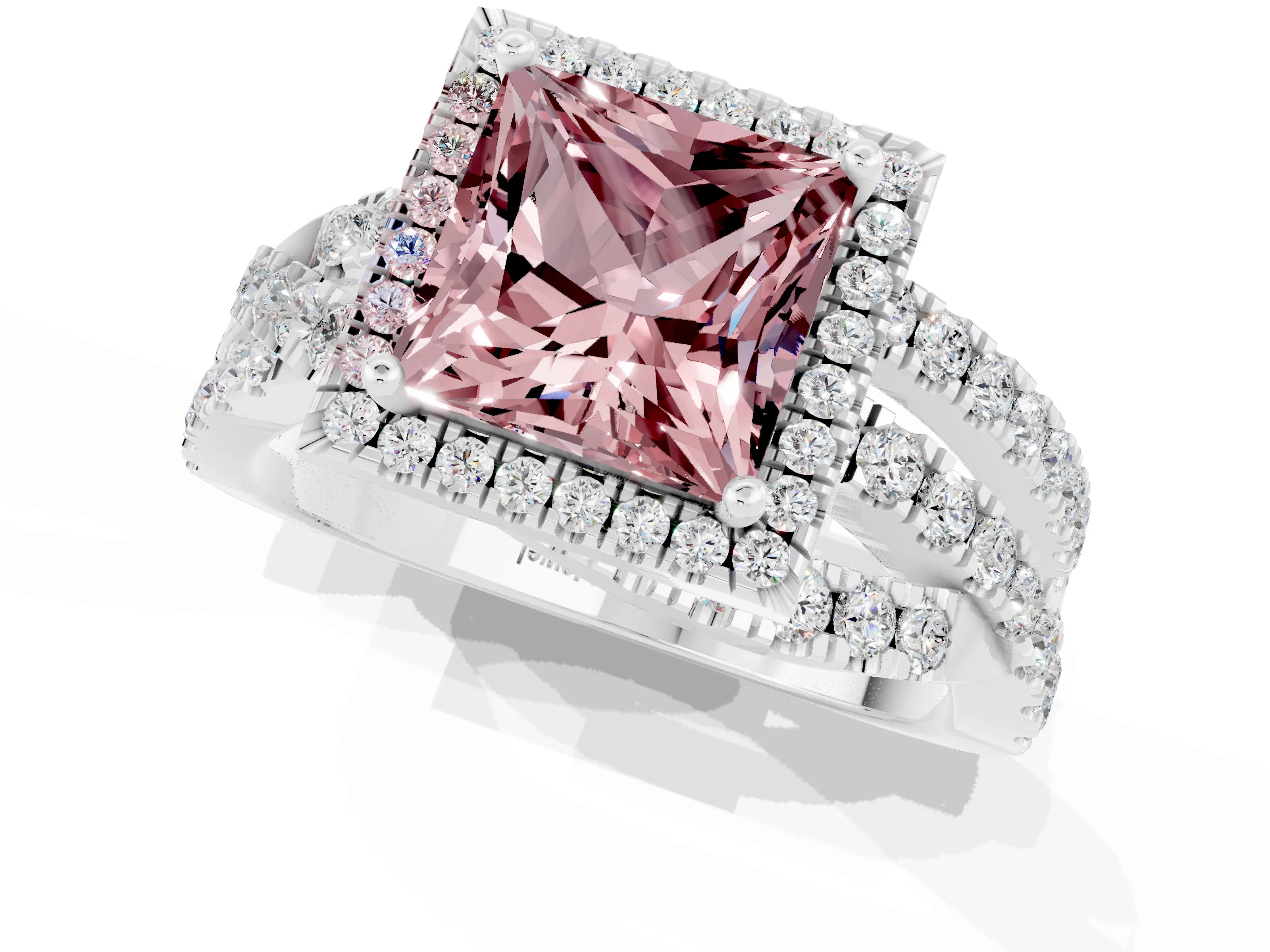 White gold Princess Cut Cut Halo Split Shank Prong Setting Ring_13