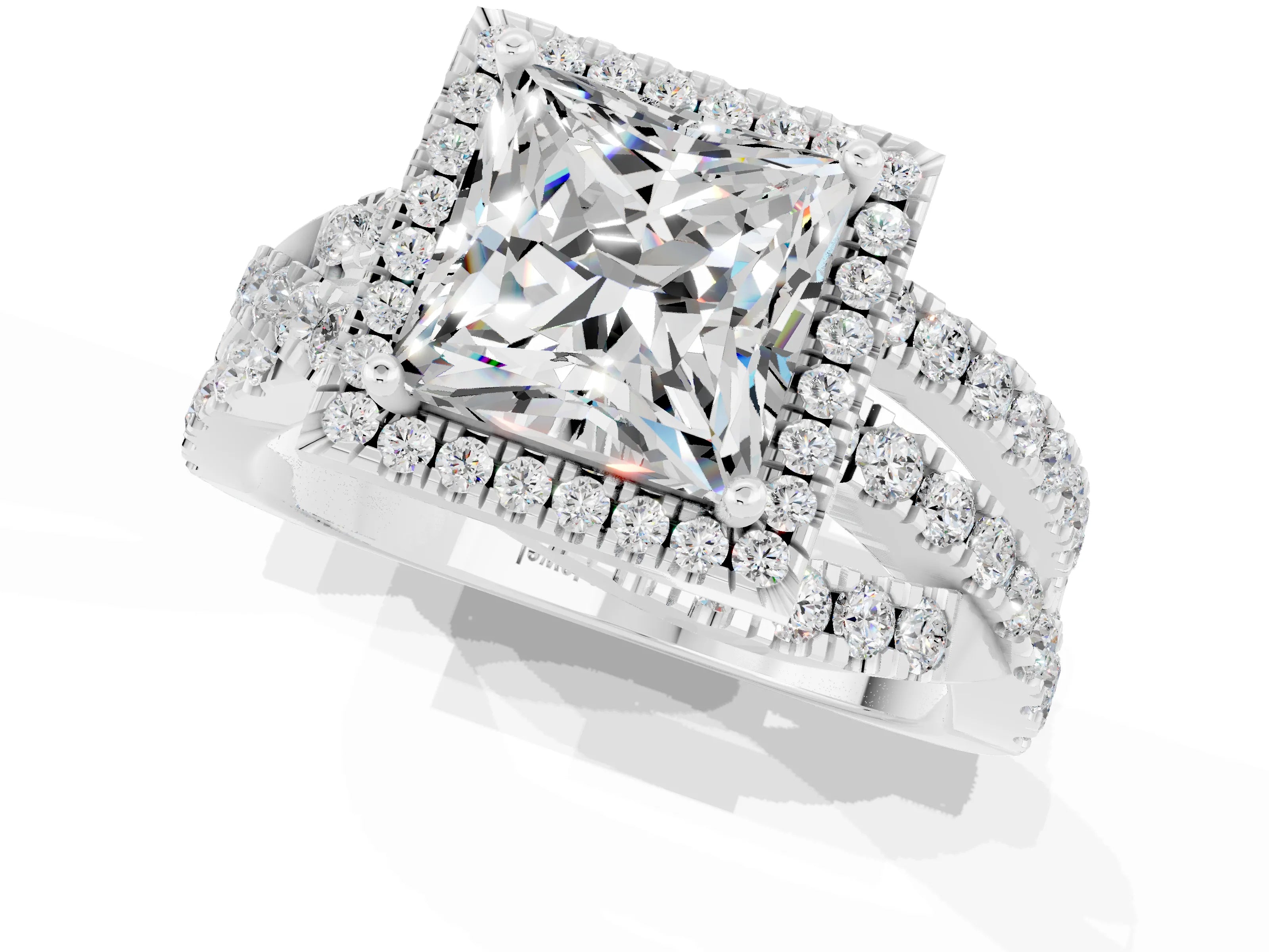 White gold Princess Cut Cut Halo Split Shank Prong Setting Ring_13