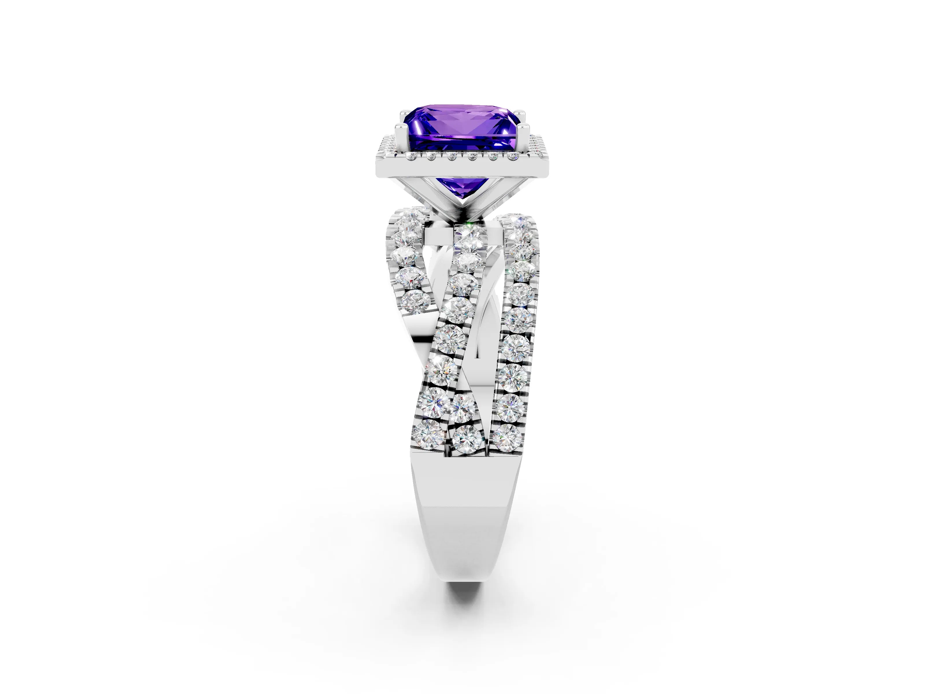White gold Princess Cut Cut Halo Split Shank Prong Setting Ring_14