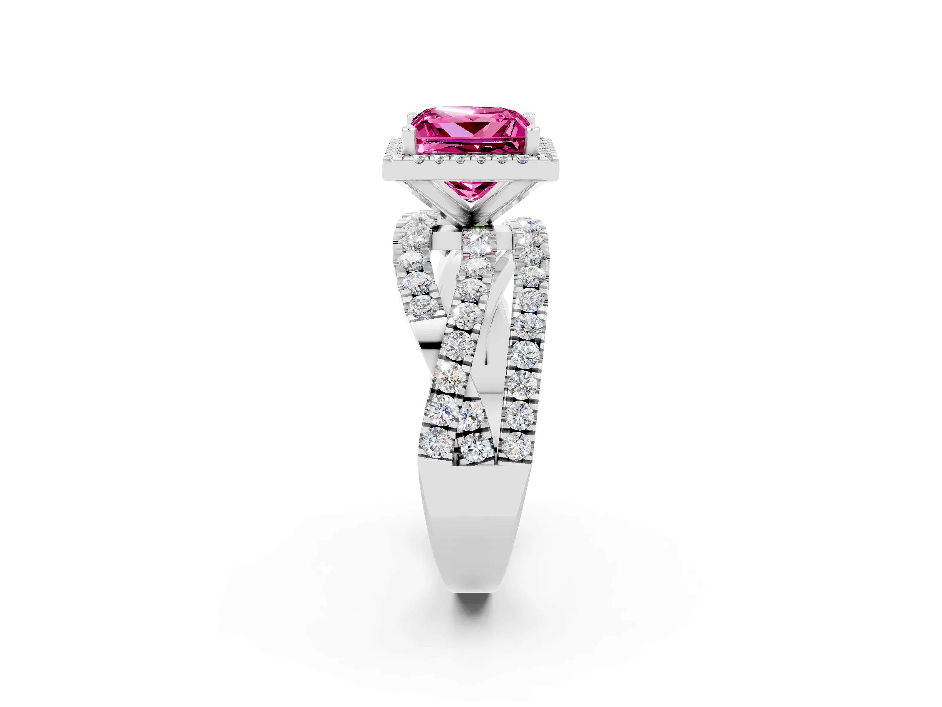 White gold Princess Cut Cut Halo Split Shank Prong Setting Ring_14