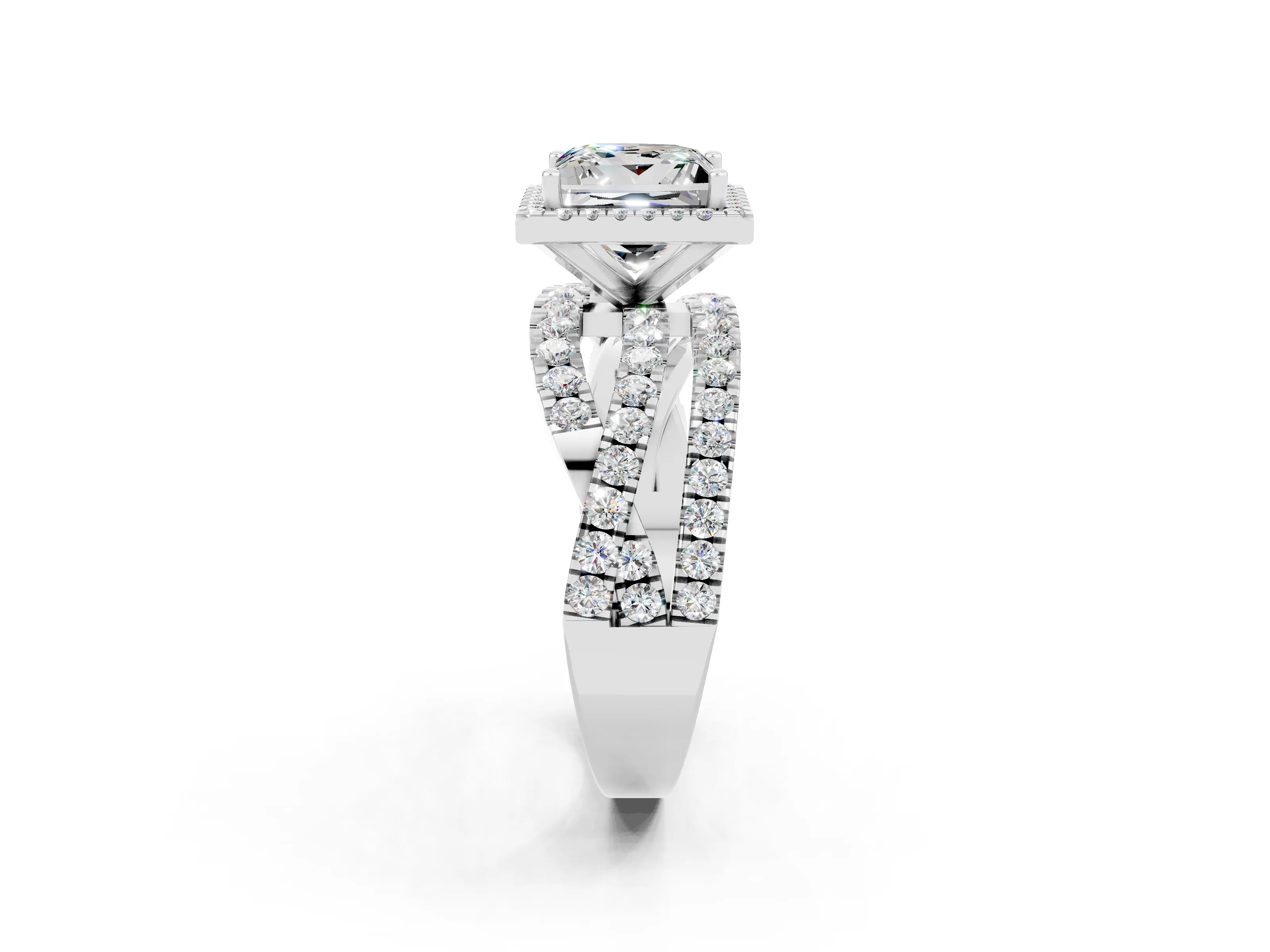 White gold Princess Cut Cut Halo Split Shank Prong Setting Ring_14