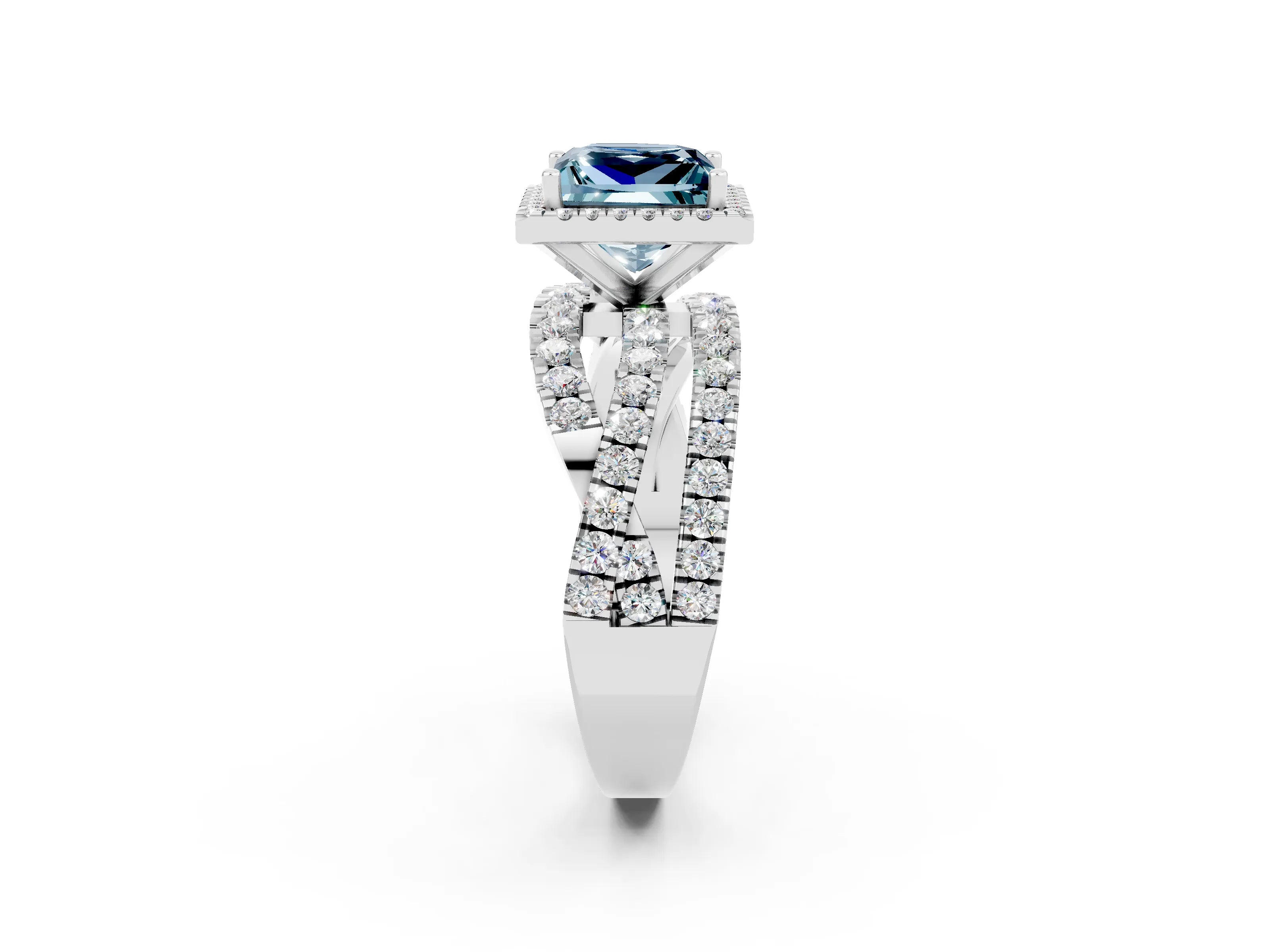 White gold Princess Cut Cut Halo Split Shank Prong Setting Ring_14