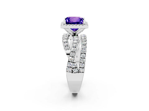 White gold Princess Cut Cut Halo Split Shank Prong Setting Ring_14