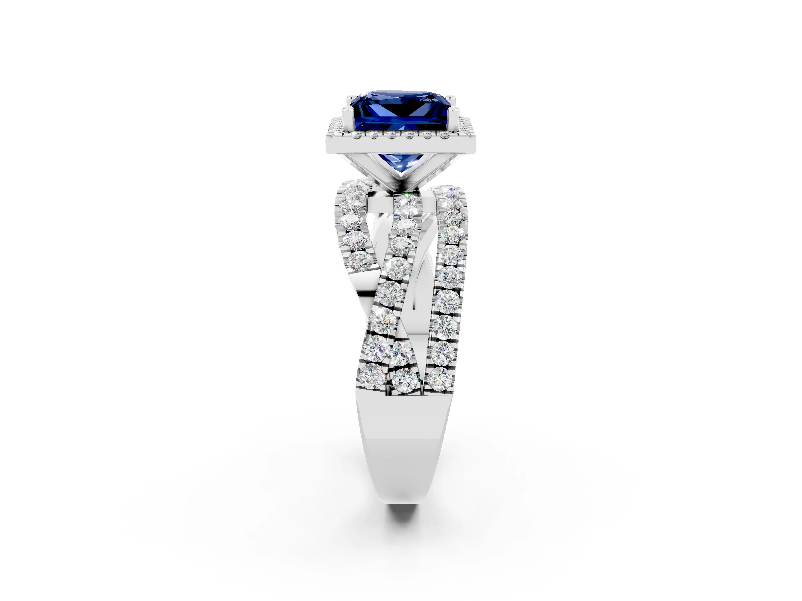 White gold Princess Cut Cut Halo Split Shank Prong Setting Ring_14